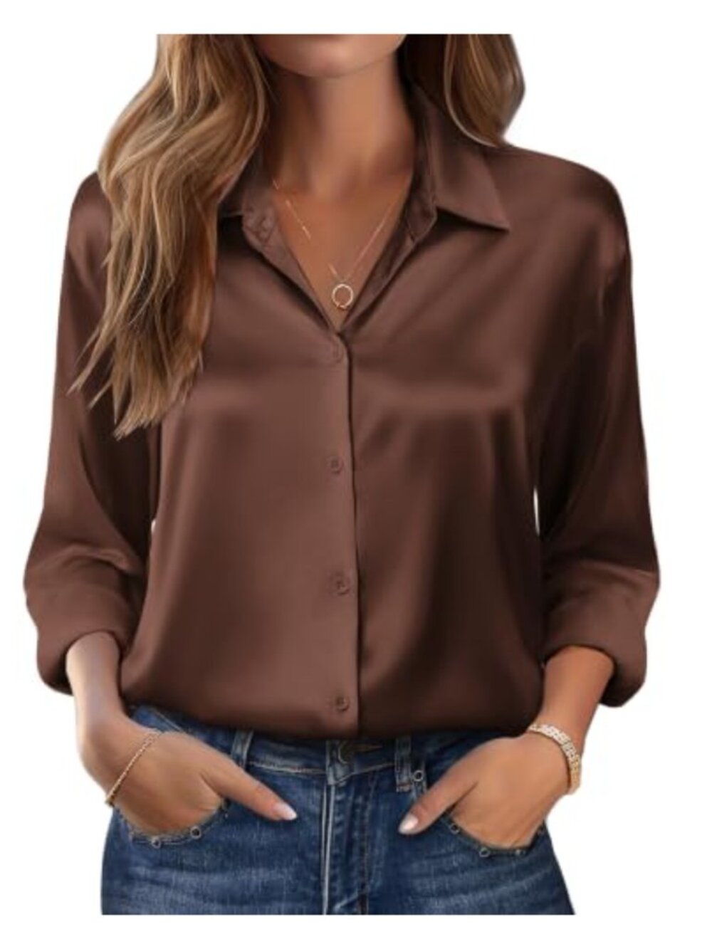 Zeagoo Silky Satin Blouse for Women Dressy Casual Button Down Long Sleeve